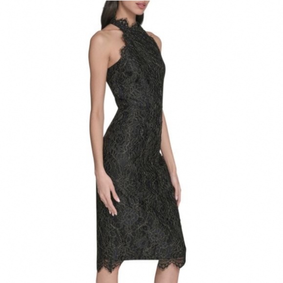 Eliza J Black Lace High Neck Sheath Midi Dress Size 4 - Picture 3 of 16